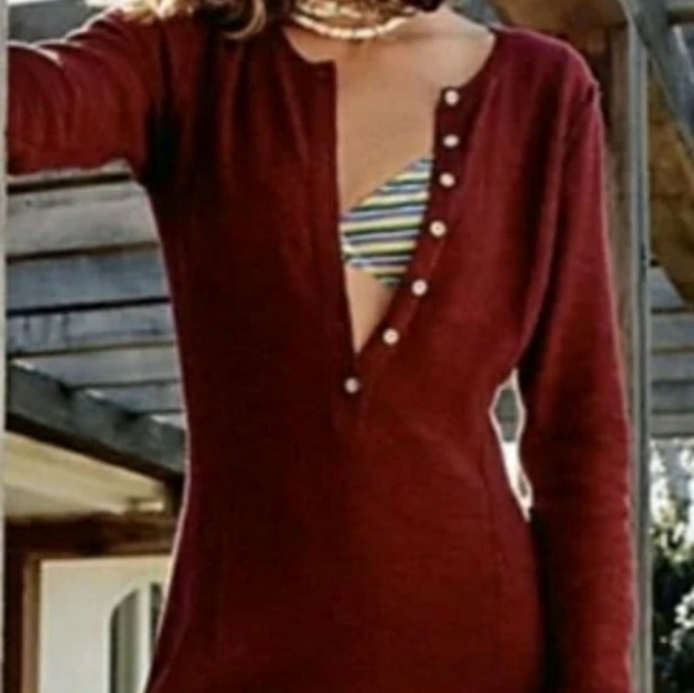Free People El Topo sweater dress maxi Garnet Large NWOT